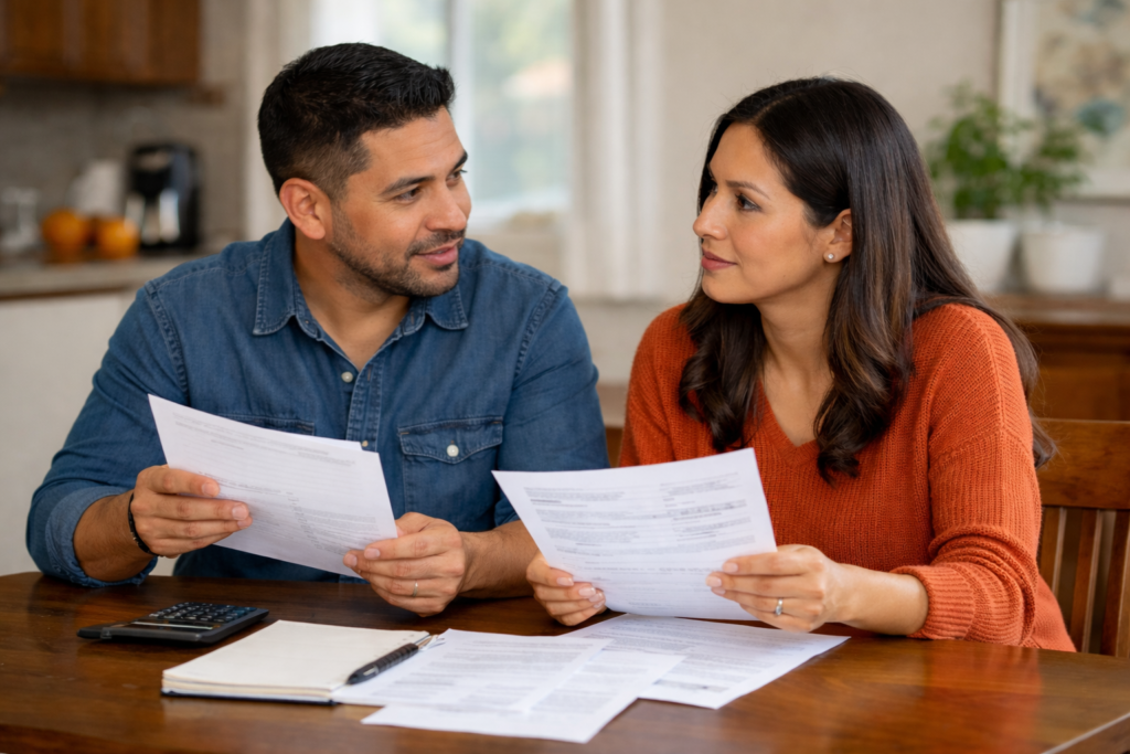 LATINO COUPLE PAYING TAXES